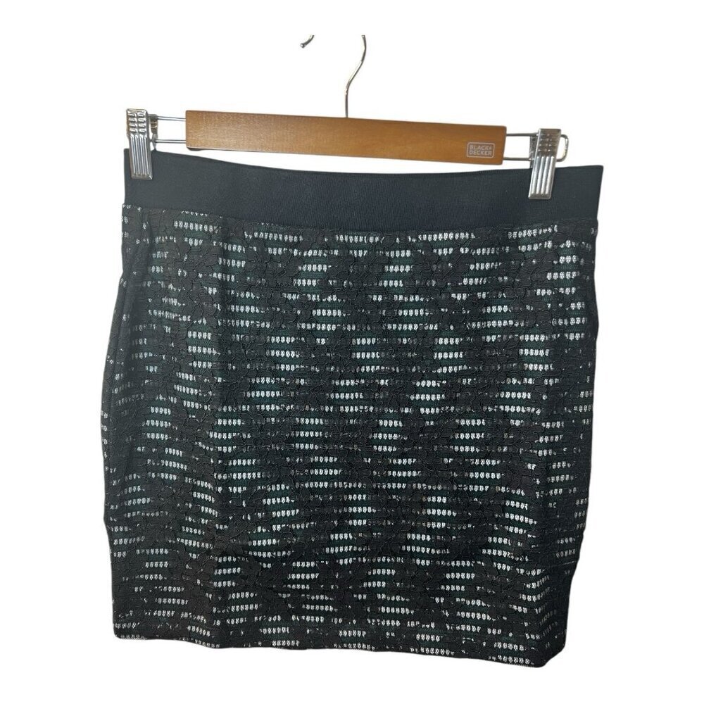 After Market Anthropologie Green Black Mini Skirt Lace Overlay Size Medium